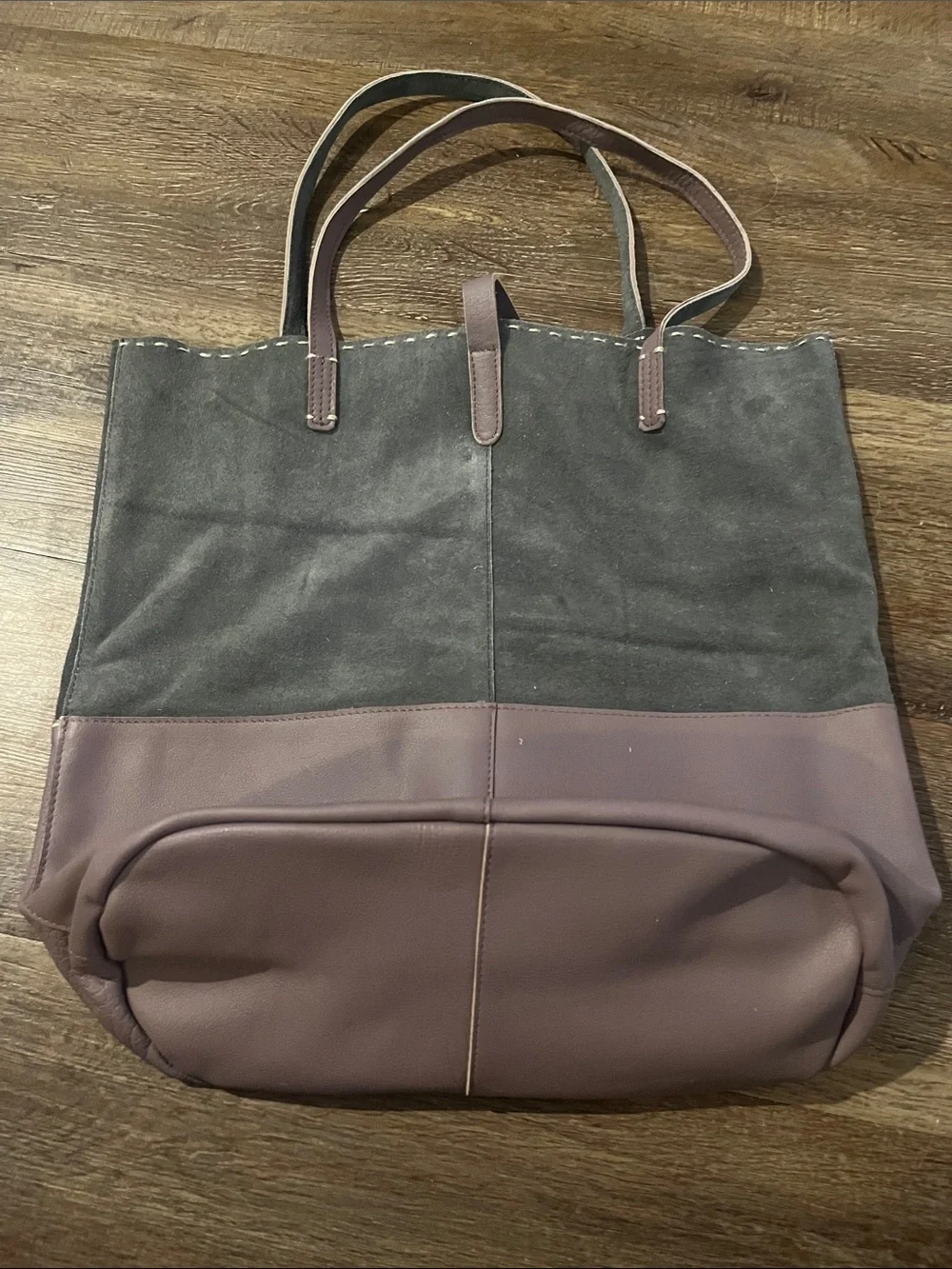 Two-Tone Suede & Leather Tote in Mauve and Charcoal